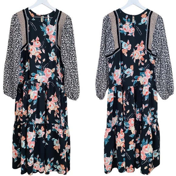 Ivy Jane NWT Uncle Frank Multi Print Floral Animal Print Long Sleeve Maxi Dress - Picture 1 of 9